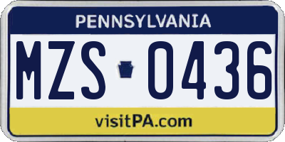 PA license plate MZS0436