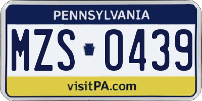 PA license plate MZS0439