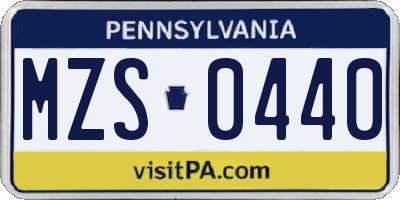 PA license plate MZS0440
