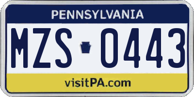 PA license plate MZS0443
