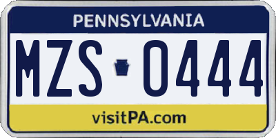 PA license plate MZS0444