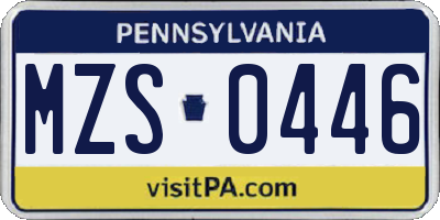 PA license plate MZS0446