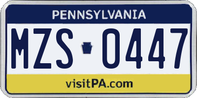 PA license plate MZS0447