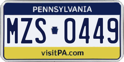 PA license plate MZS0449