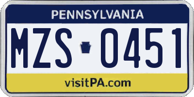 PA license plate MZS0451