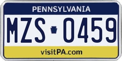 PA license plate MZS0459