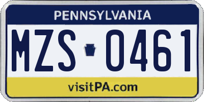 PA license plate MZS0461