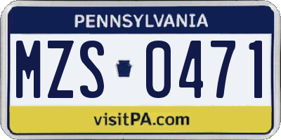 PA license plate MZS0471