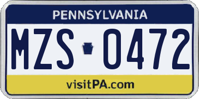 PA license plate MZS0472
