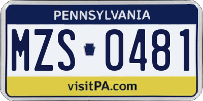 PA license plate MZS0481