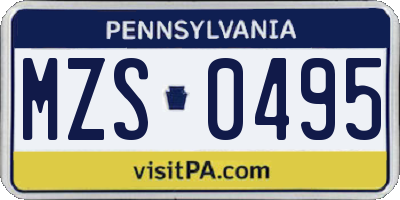 PA license plate MZS0495