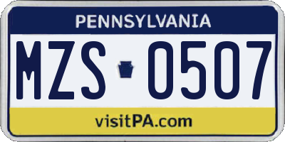 PA license plate MZS0507