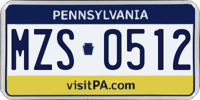 PA license plate MZS0512
