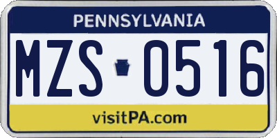 PA license plate MZS0516