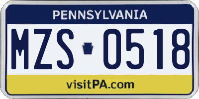 PA license plate MZS0518