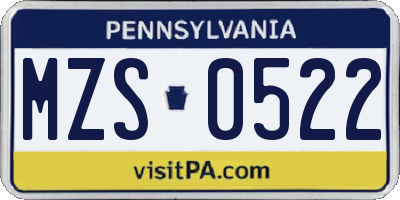 PA license plate MZS0522