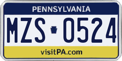 PA license plate MZS0524