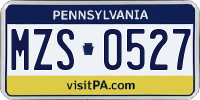 PA license plate MZS0527