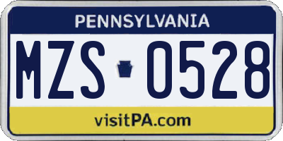 PA license plate MZS0528