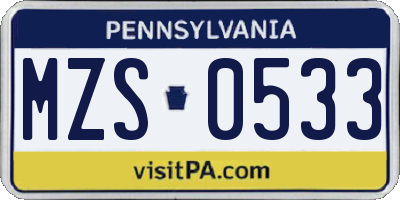 PA license plate MZS0533