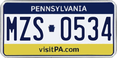 PA license plate MZS0534