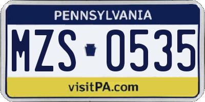 PA license plate MZS0535