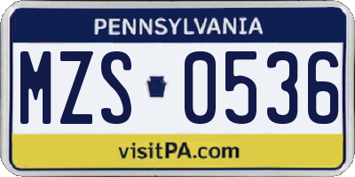 PA license plate MZS0536