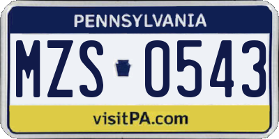 PA license plate MZS0543