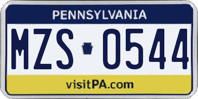 PA license plate MZS0544