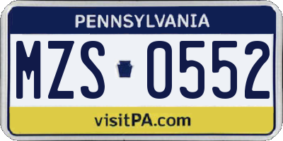 PA license plate MZS0552