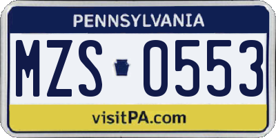 PA license plate MZS0553