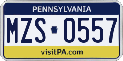 PA license plate MZS0557