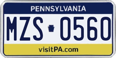 PA license plate MZS0560