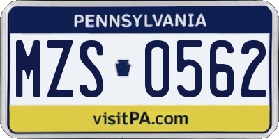 PA license plate MZS0562