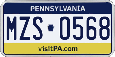 PA license plate MZS0568