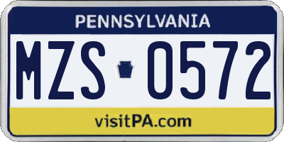 PA license plate MZS0572