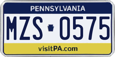 PA license plate MZS0575