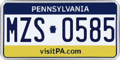 PA license plate MZS0585