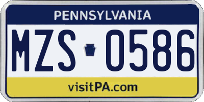 PA license plate MZS0586