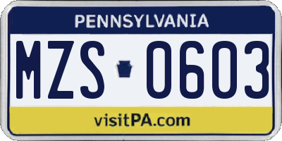 PA license plate MZS0603