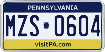 PA license plate MZS0604