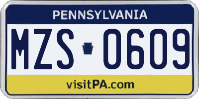 PA license plate MZS0609