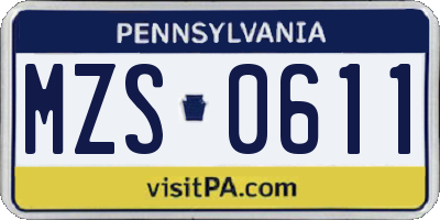 PA license plate MZS0611