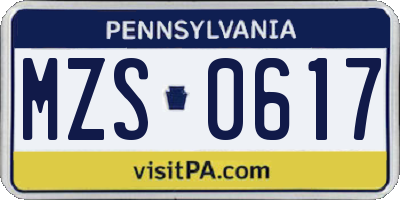 PA license plate MZS0617