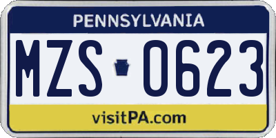 PA license plate MZS0623