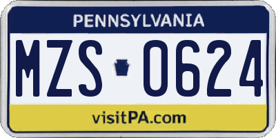 PA license plate MZS0624