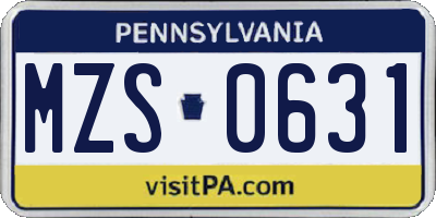PA license plate MZS0631