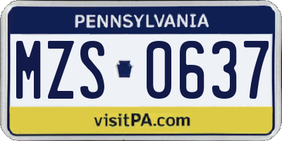 PA license plate MZS0637