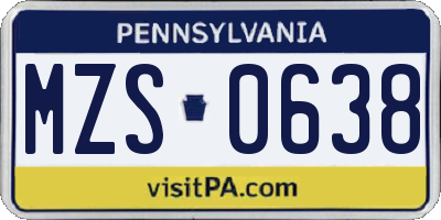 PA license plate MZS0638