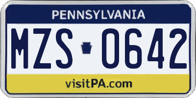 PA license plate MZS0642